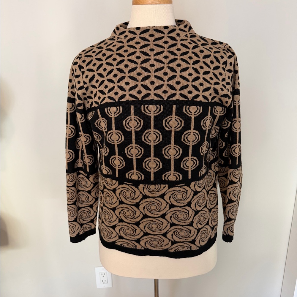 Black and Camel Patterned Knit Sweater